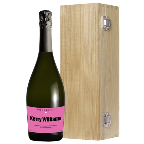 Personalised Prosecco - Pink Label in Luxury Oak Box